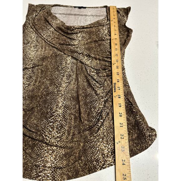 Chaus Women’s sleeveless Top Draped neck ruching Brown snakeskin M Y2K Mob wife - Picture 9 of 9